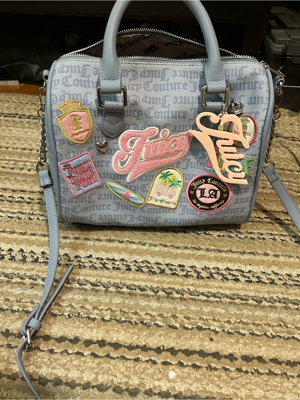 Juicy Couture Light Blue Patchwork Crossbody Satchel